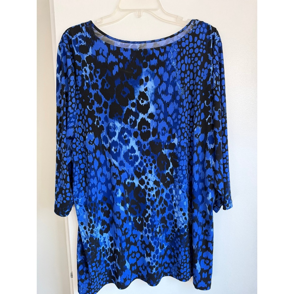 JMS Easy Dressing 3X Blue Leopard Print 3/4 Sleeve Tunic Top J266 Dark Royal - Picture 4 of 10